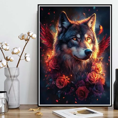Diamond Painting Wolf Diamond Painting XXL 90x120 cm, 5D Crystal Art Tier Muster DIY Runden Steine Vollbohrer Mosaik Bastelset Erwachsene für Zimmer Deko Wohnzimmer, Geschenke für Frauen -ly25082IG von LUOLYYEI
