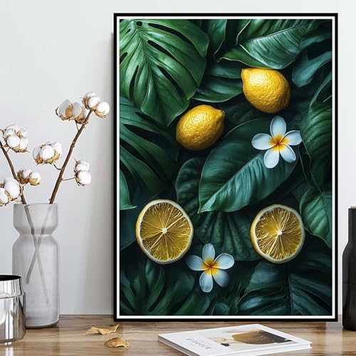 Diamond Painting Zitrone Diamond Painting XXL 30x40cm, 5D Crystal Art Pflanzen Muster DIY Runden Steine Vollbohrer Mosaik Bastelset Erwachsene für Zimmer Deko Wohnzimmer, Geschenke -ly2508295Y71 von LUOLYYEI