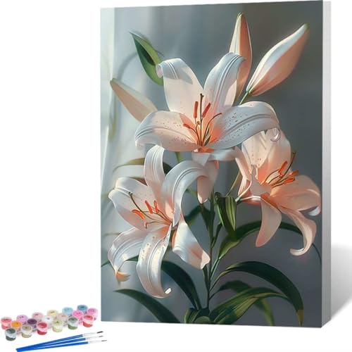 Malen Nach Zahlen Erwachsene-Malen Nach Zahlen Blume Lilie, Malen Nach Zahlen DIY Malen Nach Zahlen Erwachsene Set Acrylfarbe Malen Nach Zahlen Erwachsene Set Als Heimdekoration 40 x 50cm A-4 von LUOLYYEI