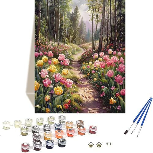 Wald Malen Nach Zahlen Erwachsene, Landschaft Malen Nach Zahlen kinder Leinwand mit Pinseln und Acrylfarbe, DIY Paint by Numbers Adult und Anfänger, für Home Decor, Geschenk - Ohne Rahmen 70x95 cm 0-8 von LUOLYYEI