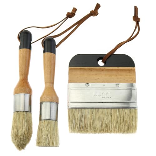 LUORNG Kreide-Pinsel-Set, oval, Wachs, für Möbel, Schablonieren, Heimdekoration, mit Borstenpinseln, einschließlich flach, spitz und rund, 3-teilig (schwarz) von LUORNG