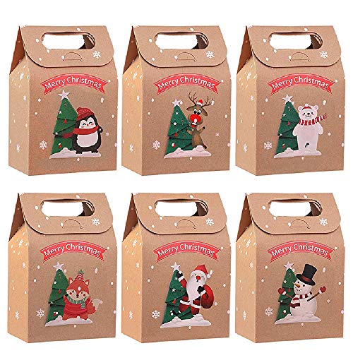 LUOWAN 24 Stücke Weihnachten Geschenkbox Geschenktüten mit Griff Kraftpapier,Weihnachten Geschenkboxen Set Weihnachten Geschenktaschen Papiertüte Schokolade Süßigkeiten Organizer Geschenkbox von LUOWAN