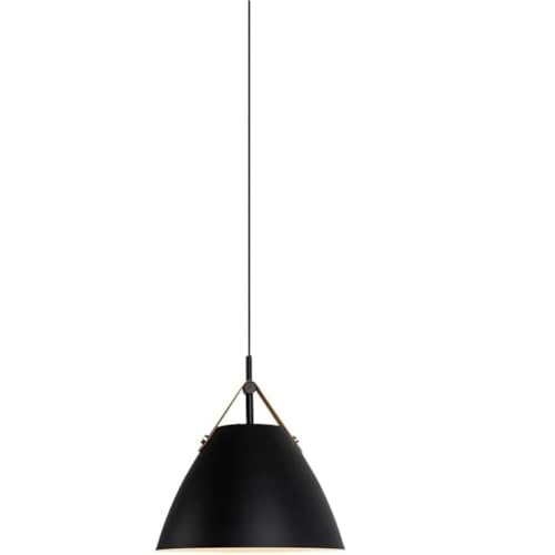 LUOYAOB Moderne Hängelampen im Industriestil mit kegelförmigem Lederband, Lampenkörper aus Schmiedeeisen, Pendelleuchten, höhenverstellbarer Kronleuchter(Zwart,36 * 40cm) von LUOYAOB
