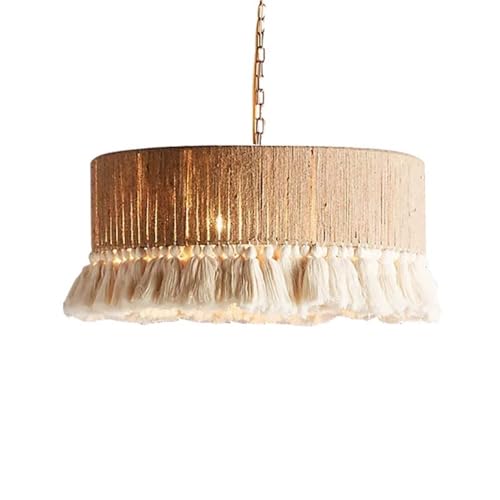 LUOYAOB Moderne Trommel-Hängelampen aus reinem Baumwollgarn und Hanfseil, Pendelleuchten, höhenverstellbarer Kronleuchter for Wohnzimmer und Schlafzimmer(40cm/15.7in) von LUOYAOB