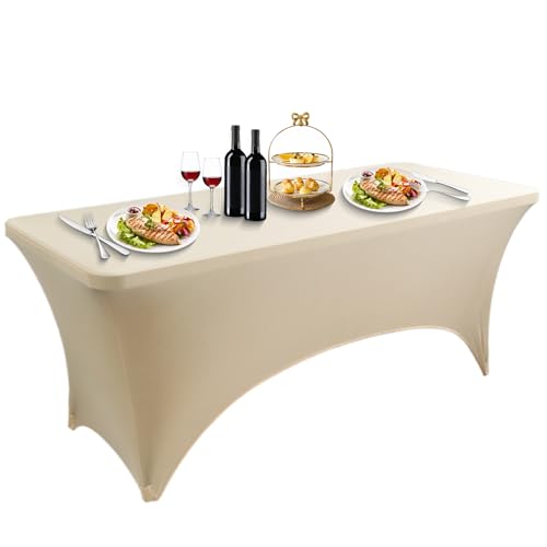 LUOZIQINX 1PCS Tischdecke Stretch Spandex, Rechteckige Eng Anliegende Tischhussen, Waschbare Tischtuch für Partei, Bankett, Hochzeitsereignis, Ausstellung, Freien,Beige,4FT LUOZIQINX 1PCS Tischdecke Stretch Spandex, Rechteckige Eng Anliegende Tischhussen, Waschbare Tischtuch für Partei, Bankett, Hochzeitsereignis, Ausstellung, Freien,Beige,4FT von LUOZIQINX