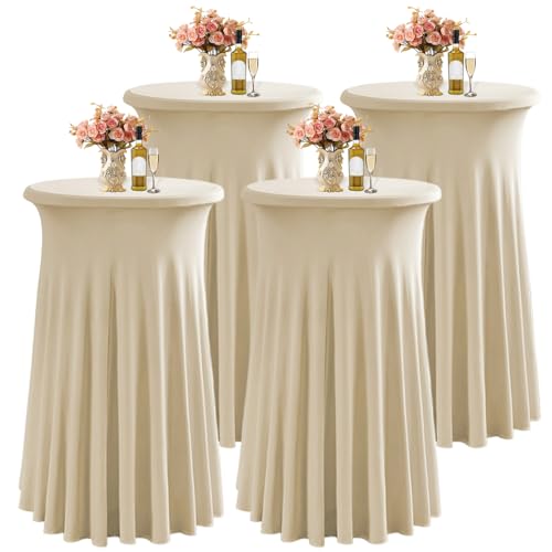 LUOZIQINX Runde Stehtisch Hussen Cocktail 80×110cm, Stretch Spandex Bistrotisch Tischdecke Tischrock für Hochzeiten, Partys, Restaurants, Bankette,Champagne,4pcs von LUOZIQINX