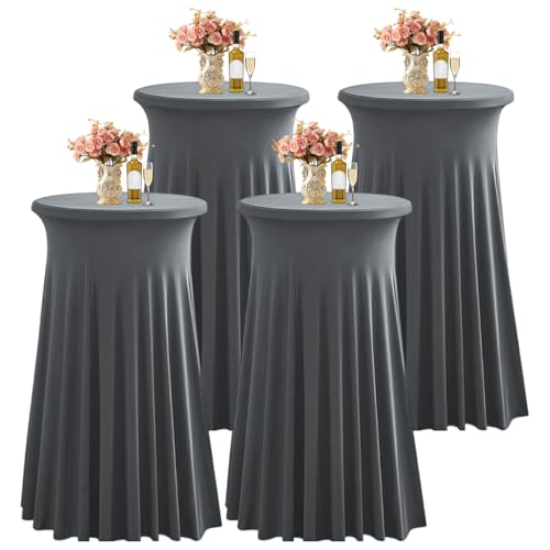LUOZIQINX Runde Stehtisch Hussen Cocktail 80×110cm, Stretch Spandex Bistrotisch Tischdecke Tischrock für Hochzeiten, Partys, Restaurants, Bankette,Dark Grey,4pcs von LUOZIQINX