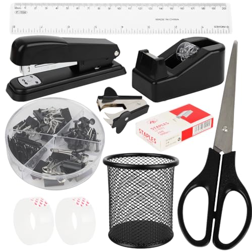 Büromaterial Set,BüRobedarf,Stifthalter, Klebebandhalter, Hefter,Hefter Entferner Für Studie, Schule,Schreibtischaufbewahrung Und ZubehöR,BüRo BüRobedarf Set (Schwarz) von LUPATDY