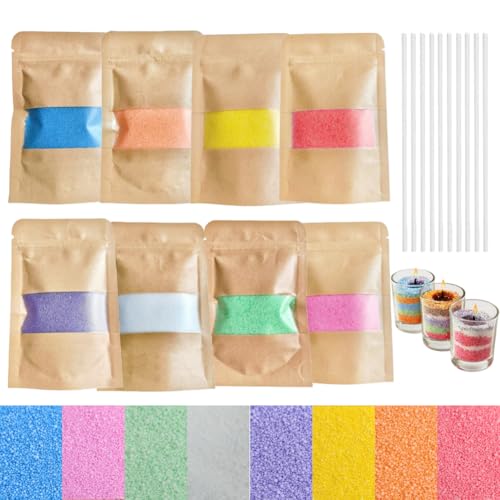 LUPATDY 8 Stück Kerzensand Set,Zerzenwachs zum Gießen,wachs für kerzen,Kerzenwachs Granulat 8 Farben,10 Dochte für Kerzen für die DIY Kerzenherstellung (240g) von LUPATDY