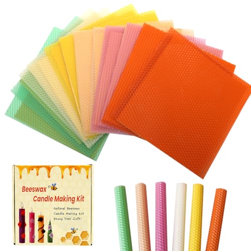 LUPATDY Bienenwachs-Kerzenherstellungsset für Kinder, 6 Farben Bienenwachsplatten (20x20 cm) mit Baumwolldocht, Bienenwachsblätter zur Kerzenherstellung, Bienenwachskerzen-DIY-Kit (Macaron Farben) von LUPATDY