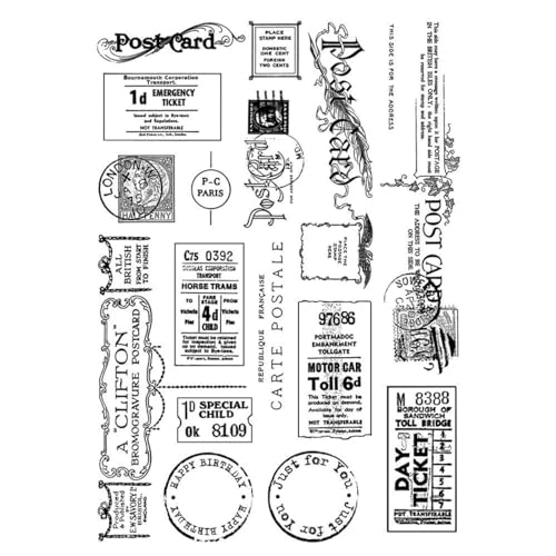 Kartenherstellungszubehör, Scrapbooking-Schablonen, 11 x 16 cm, Vintage-Ticket, transparenter Silikonstempel für Scrapbooking, Fotoalbum, dekorative klare Stempel Kartenherstellungszubehör, Scrapbooking-Schablonen, 11 x 16 cm, Vintage-Ticket, transparenter Silikonstempel für Scrapbooking, Fotoalbum, dekorative klare Stempel von LUPZENFUXIA