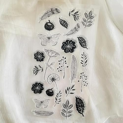Kartenherstellungszubehör, Scrapbooking-Schablonen, 11 x 20 cm, Feder, Blumen, Blätter, Schmetterling, transparenter Stempel, transparenter Silikonstempel, Siegelbogen für Scrapbooking, Fotoalbum Kartenherstellungszubehör, Scrapbooking-Schablonen, 11 x 20 cm, Feder, Blumen, Blätter, Schmetterling, transparenter Stempel, transparenter Silikonstempel, Siegelbogen für Scrapbooking, Fotoalbum von LUPZENFUXIA