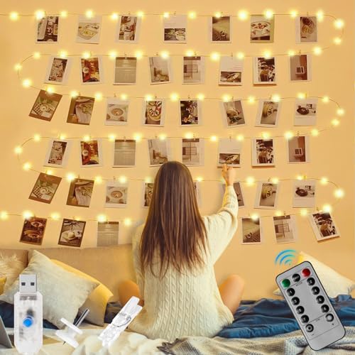 LURICO Foto Lichterkette, 12M 120LED Fotoclips Lichterkette, USB, für Zimmer Deko Fotos Wand mit 52 Klammern Bilder für Wohnzimmer, Weihnachten, Hochzeiten, Party von LURICO