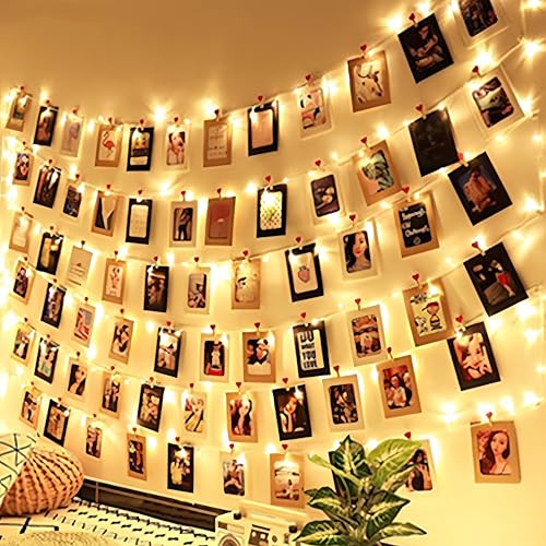 LURICO Fotowand für Zimmer Deko, Lichterkette mit Klammern für Fotos 5M 50LED Foto Batteriebetriebene Fotoclips für Wohnzimmer, Weihnachten, Hochzeiten, Party Bilder Aufhängen von LURICO
