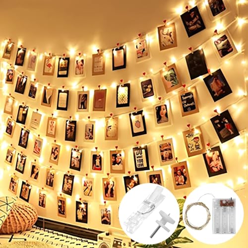 LURICO Fotowand für Zimmer Deko, Lichterkette mit Klammern für Fotos 5M 50LED Foto Batteriebetriebene Fotoclips für Wohnzimmer, Weihnachten, Hochzeiten, Party Bilder Aufhängen von LURICO