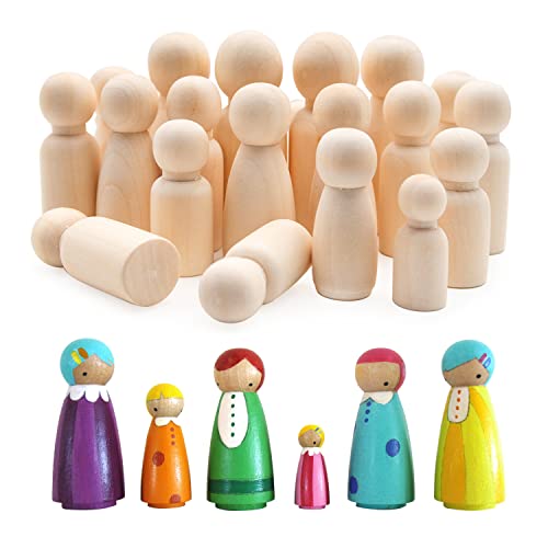 LURICO Holzfiguren zum Bemalen, 50 Stück Spielfigur Holz, Spielfiguren Holz Familie, Figuren Puppen zum Anmalen Basteln, Klein DIY Holzfiguren Mann Frau Junge Mädchen Kinder von LURICO