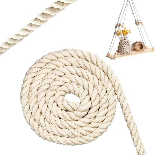 LURNODY 18MMx6M/0,7x236 Zoll Seil Rope Dicke Kordel Macrame Cord Geflochtenes Seil, für DIY-Basteleien, Hängematten, Pflanzenaufhänger, Heimdekoration, Handgemachte Projekte (Beige) von LURNODY