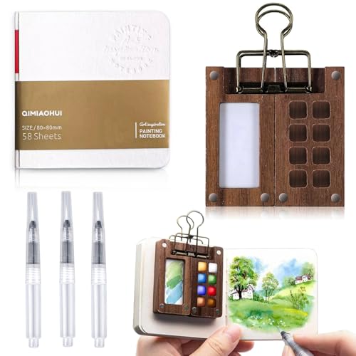 LURNODY Portable Skizzenbuch Palette Set, 8 Grids, für Aquarell Gouache Acrylmalerei Kommen Mit Aquarellpapier Journal, Magnetdeckel und Clip für Aquarell, Geschenk für Künstler, Maler Enthusiasten LURNODY Portable Skizzenbuch Palette Set, 8 Grids, für Aquarell Gouache Acrylmalerei Kommen Mit Aquarellpapier Journal, Magnetdeckel und Clip für Aquarell, Geschenk für Künstler, Maler Enthusiasten von LURNODY