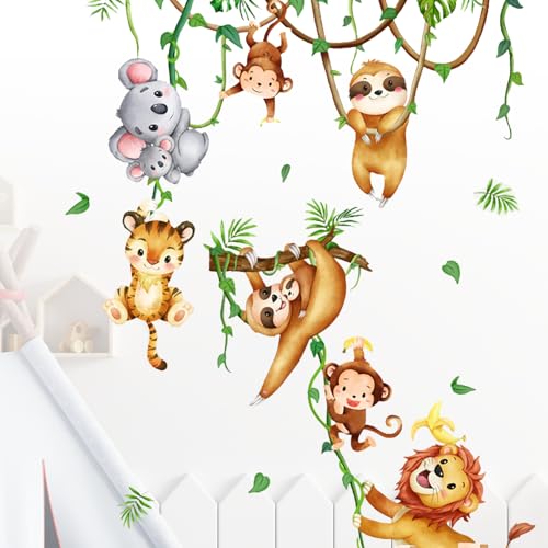 LURNODY Wandtattoo Dschungel Tiere, Reben Wandaufkleber Löwe Affen Koala Tiere Tiger Wandsticker, Kinderzimmer Tierische Wandaufkleber, Geeignet für Kinderzimmer, Babyzimmer Wohnzimmer Wanddeko LURNODY Wandtattoo Dschungel Tiere, Reben Wandaufkleber Löwe Affen Koala Tiere Tiger Wandsticker, Kinderzimmer Tierische Wandaufkleber, Geeignet für Kinderzimmer, Babyzimmer Wohnzimmer Wanddeko von LURNODY