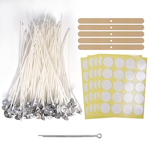 LUSHTREE 100 Stück Kerzen Docht 15 cm + Dochtaufkleber + Dochthalter für Kerzen Holz + Metallbasis + Dochtclip, Baumwolle, Vorgewachster, für Kerzenherstellung, Duftkerzen, DIY LUSHTREE 100 Stück Kerzen Docht 15 cm + Dochtaufkleber + Dochthalter für Kerzen Holz + Metallbasis + Dochtclip, Baumwolle, Vorgewachster, für Kerzenherstellung, Duftkerzen, DIY von LUSHTREE