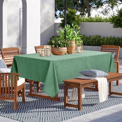 LUSHVIDA Outdoor-Tischdecke mit Schirmloch, Terrassentischdecke mit Reißverschluss, rechteckig, 132 x 178 cm, Salbeigrün, Tischdecke aus Kunstleinen, wasserabweisend, für Picknick im Freien von LUSHVIDA