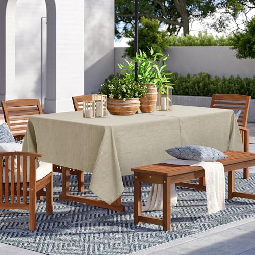 LUSHVIDA Outdoor-Tischdecke mit Schirmloch, Terrassentischdecke mit Reißverschluss, rechteckig, 152,4 x 213,3 cm, Naturleinen-Tischdecke, wasserabweisend, für Picknick im Freien von LUSHVIDA