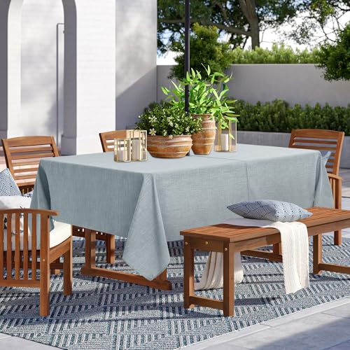 LUSHVIDA Outdoor-Tischdecke mit Schirmloch, Terrassentischdecke mit Reißverschluss, rechteckig, 152,4 x 213,3 cm, hellgraue Tischdecke aus Kunstleinen, wasserabweisend, für Picknick im Freien von LUSHVIDA
