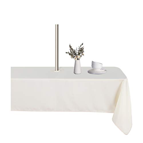 Lushvida Rechteckige Outdoor-Tischdecke mit Schirmloch und Reißverschluss, 152,4 x 259 cm, waschbar, wasserdicht, auslaufsicher, knitterfrei, für Terrasse, Sommer, Picknicks, Grillabende, beige von LUSHVIDA
