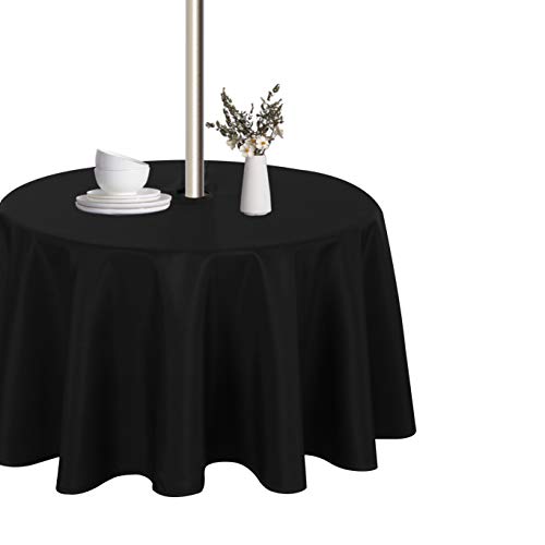 LUSHVIDA Tischdecke für den Innen- und Außenbereich – waschbare, wasserdichte, knitterfreie Tischdecke mit Reißverschluss und Schirmloch für Frühling, Sommer, Party, Picknick, 177.8 cm, schwarz) von LUSHVIDA