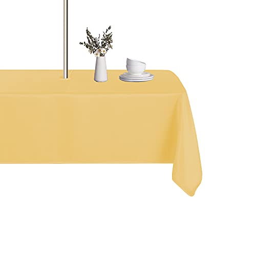 LUSHVIDA Tischdecke für drinnen und draußen, waschbar, wasserdicht, knitterfrei, mit Reißverschluss und Schirmloch für Frühling, Sommer, Party, Picknick, Grillen, 152.4 x 213.4 cm, gelb) von LUSHVIDA