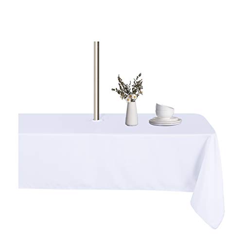 LUSHVIDA Tischdecke für drinnen und draußen, waschbar, wasserdicht, knitterfrei, mit Reißverschluss und Schirmloch für Frühling, Sommer, Party, Picknick, Grillen, 152.4 x 259.1 cm, weiß) von LUSHVIDA