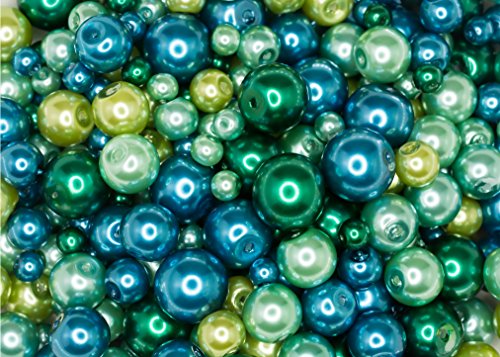 440 Runde Glasperlen in blau und grün – nach Größen sortiert (4,6,8 und 10mm) und perfekt für Schmuck, Deko oder Handwerk. von LUSSO LIA