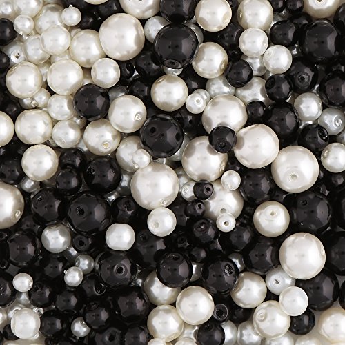 Glasperlen, Schwarz und Weiß, Perlen mit Perlenbehandlung, 4 mm, 6 mm, 8 mm und 10 mm, 490 Stück, für Schmuckherstellung und Kunsthandwerk von LUSSO LIA