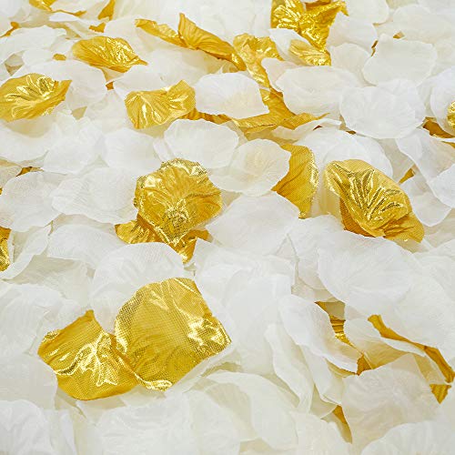 Seidenblumenblätter Perfekte Hochzeit Mix Künstliche Rosenblätter Hochzeit Konfetti Party Dekoration Streublume 1200 Stück (Weiß, Hellcreme, Gold) von LUSSO LIA