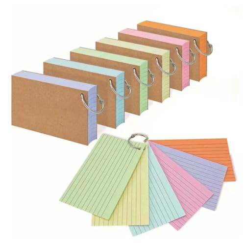 300 Stück linierte Karteikarten, Revisionskarten mit Bindering, Kraftpapier, liniert, Karteikarten für Büro, Schule, Zuhause, Studium, 12,7 x 7,6 cm von LUTAKU