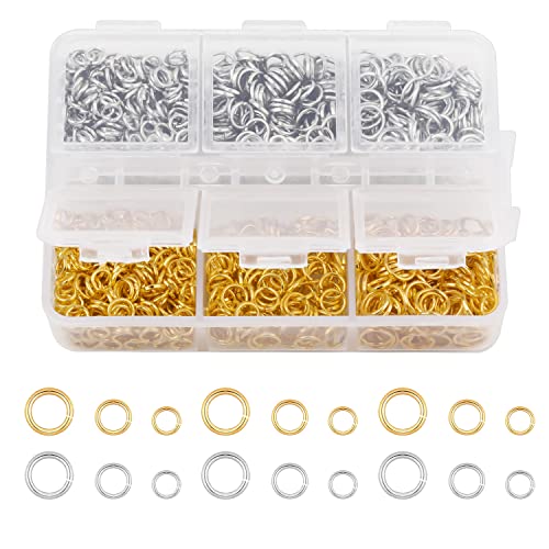 1800 Stück Offene Biegeringe, 4 mm 5 mm 6 mm Verschiedene Größen Schmuck Biegeringe Schmuckverbinder Biege Ringe für die Schmuckherstellung (Gold, Silber) von LUTER