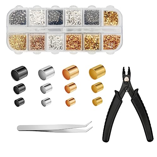 2200PCS Quetschröhrchen für Schmuckherstellung, 1,5/2/2,5mm Quetschperlen Set Tube Crimp Perlen mit Quetschzange Pinzette für Halsketten, Armbänder, Ohrringe (Gold, Silber, KC-Gold, Schwarz) von LUTER