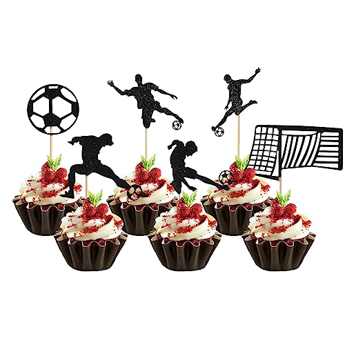 24 Stück Fußball Kuchenaufsatz, Schwarze Fußball Cupcake Topper Sport Themen Cupcake Topper Geburtstagskuchen Sticks, Dekoration für Party, Geburtstagsdekorationen, Zubehör 24 Stück Fußball Kuchenaufsatz, Schwarze Fußball Cupcake Topper Sport Themen Cupcake Topper Geburtstagskuchen Sticks, Dekoration für Party, Geburtstagsdekorationen, Zubehör von LUTER