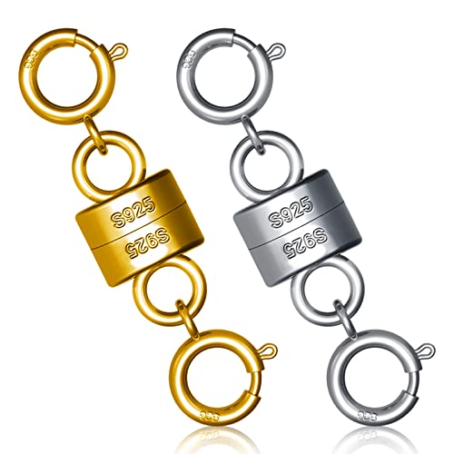 2stk 925 Magnetverschlüsse für Halsketten, Doppelschnalle Sterlingsilber-Armbandverschluss-Konverter Magnetische Magnetverschlüsse für Armbänder für Schmuckherstellungszubehör (Gold, Silber) von LUTER