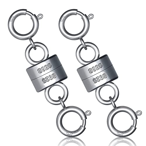 2stk 925 Magnetverschlüsse für Halsketten, Doppelschnalle Sterlingsilber-Armbandverschluss-Konverter Magnetische Magnetverschlüsse für Armbänder für Schmuckherstellungszubehör (Silber) von LUTER
