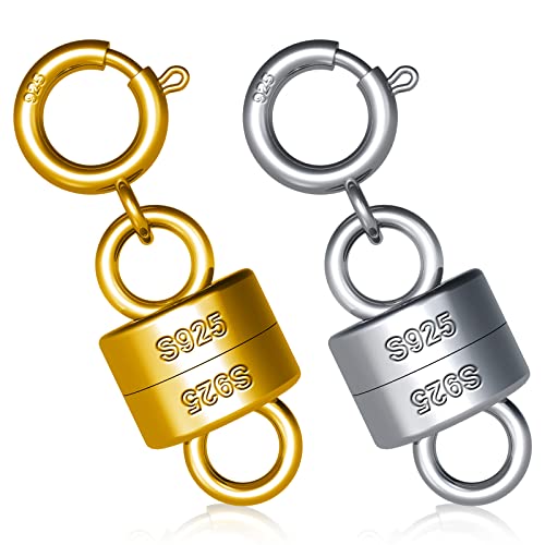2stk 925 Magnetverschlüsse für Halsketten, Sterlingsilber-Armbandverschluss-Konverter Magnetische Magnetverschlüsse für Armbänder für Schmuckherstellungszubehör (Gold, Silber) von LUTER