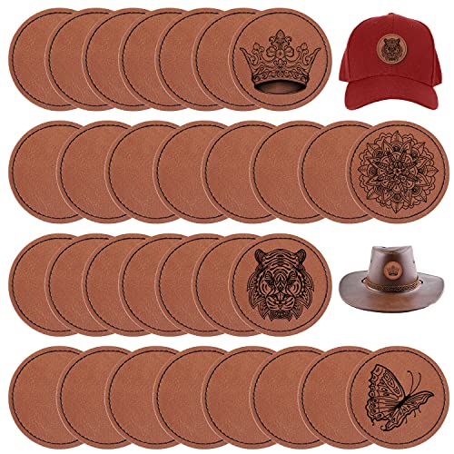 30 Stück Selbstklebende Patches, 6,4 cm Patches Aufnäher mit Selbstklebenden Blanko-Leder-Patches für Hüte Individuelle Stoffreparatur Nählaserzubehör (Braun) von LUTER