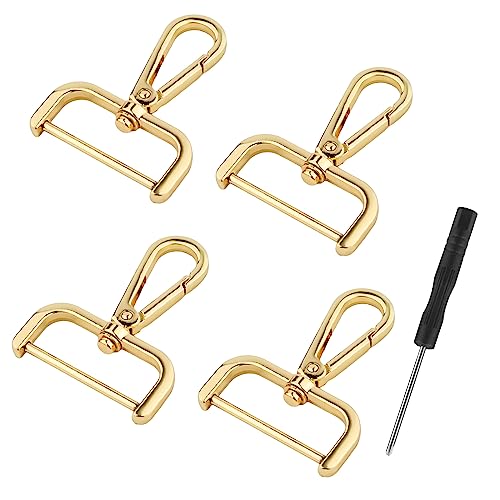 4stk Karabinerhaken mit Drehgelenk, 3,8cm D-Ringe Drehbare Karabinerhaken mit Kleinen Schraubendrehern Krallenverschlüsse aus Legierung für Geldbörse Umhängetasche DIY-Zubehör (Gold) von LUTER