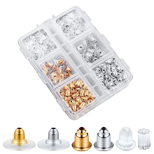 500stk Ohrringverschlüsse für Ohrstecker, 6 Stile Transparente Silikon- und Metall-Ohrring Stopper Ohrring-Stopper-Verschlüsse für Hängende Ohren schwere Ohrring-Haken-Ohrringe DIY-Schmuck von LUTER