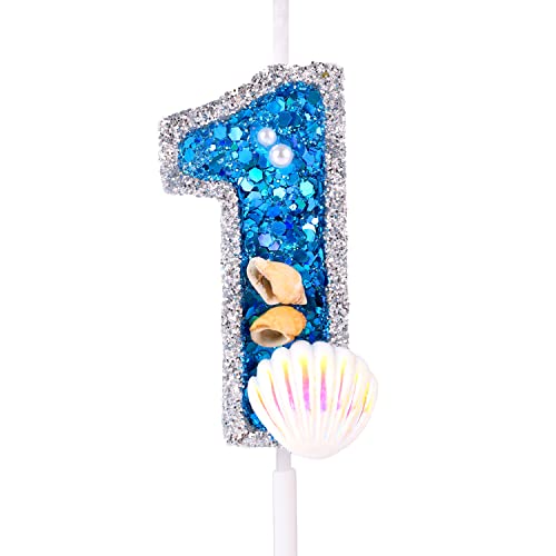 7,5 cm Geburtstagszahlen Kerzen, Blaue Zahlenkerzen für Torte Muschel-Pailletten-Zahlenkerzen für Geburtstag Kerzentortenaufsatz Glitzer-Zahlenkerzen für Jubiläum Themenparty (1) von LUTER