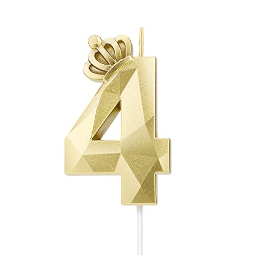 7,9 cm zahlen geburtstagskerzen, 3D-Zahlenkerze, mit Krone Große Kuchenkerzen Geburtstagskerzen Nummer Kuchenaufsatzkerze für Hochzeit Geburtstagsparty-Dekoration Feier (Gold, 4) von LUTER