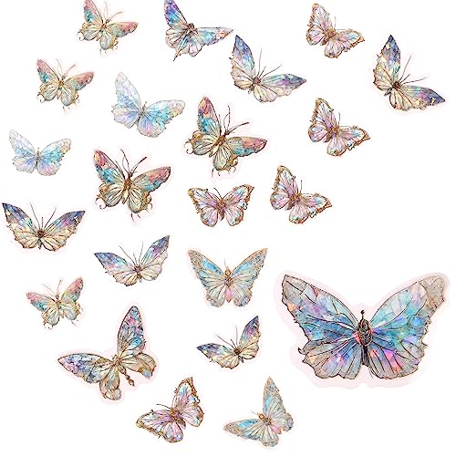 80 Stück Holografische Schmetterling Aufkleber, Schmetterlingsaufkleber Glänzende Holografische Aufkleber Glitzernde Schmetterlingsaufkleber für Kunsthandwerk, Scrapbook Dekoration von LUTER