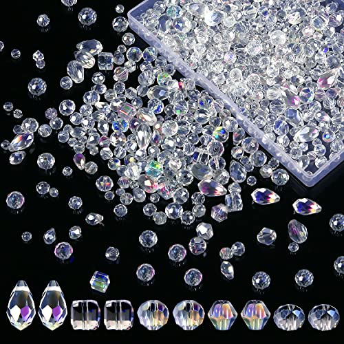 900St Kristall Glasperlen Kit, 4/6/8 mm Kristall Perlen zum Auffädeln mit Behälterbox, Glasperlen mit Loch für DIY-Halsketten-Ohrring-Armbandherstellung (AB-Farbe) von LUTER