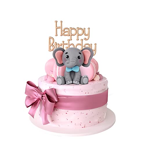 Elefanten Cake Topper, Süß Elefanten Kuchen 3D-Elefanten-Kuchenaufsatz mit Blauer Fliege Tier-Kuchenaufsatz Elefantenthema Babyparty Geburtstagsparty-Zubehör von LUTER