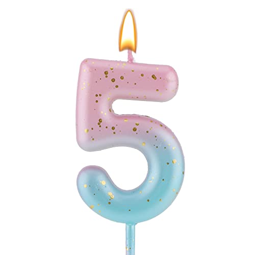 Farbverlaufs Zahlen Buchstaben Kerze, rosa-blaue Farbverlaufs-Geburtstagskerzen für Kuchen Ziffern Buchstaben Geburtstagskerzen Dekoration für Geburtstag Partys Hochzeit (5) von LUTER